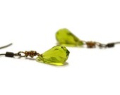 Green Earrings, Minimalist Peridot Earrings, Light Green Lime Teardrops, August Birthstone, Summer Dangle Earrings Gift For Her Under 15