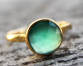 Gold Emerald Green Onyx Gemstone Ring - Stackable Ring - May Birthstone Ring