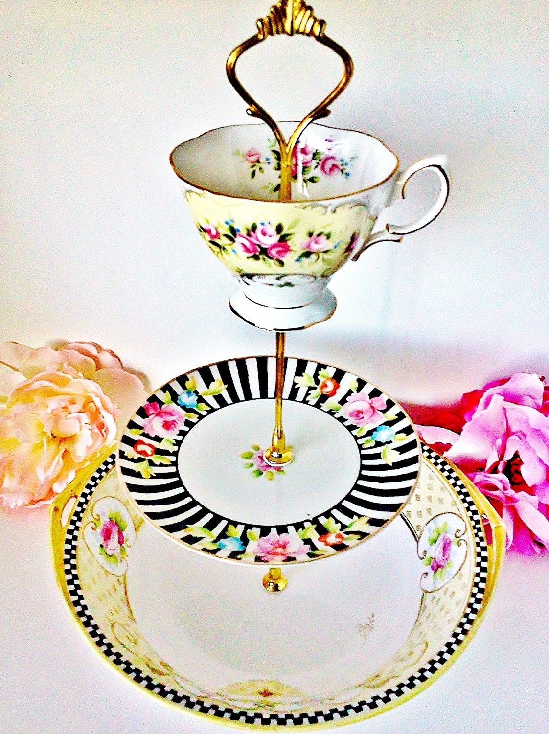 The Lucie Vintage China Dessert Tea Stand by Le Petit Pretties - 3 Tier