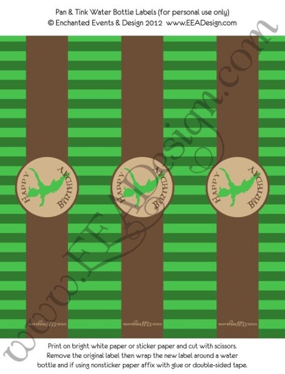 WATER LABEL, Pan & Tink (Pan, Happy Birthday) - Printable Il_570xn