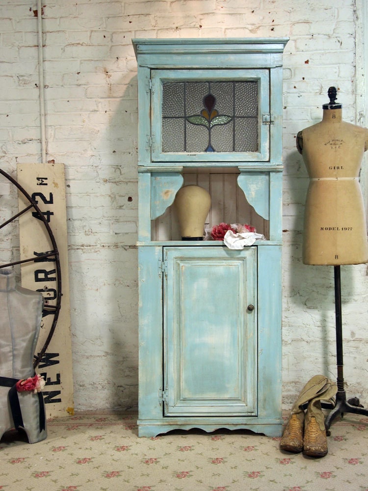 Painted Cottage Shabby Aqua Hand Made Farmhouse Cabinet CC380