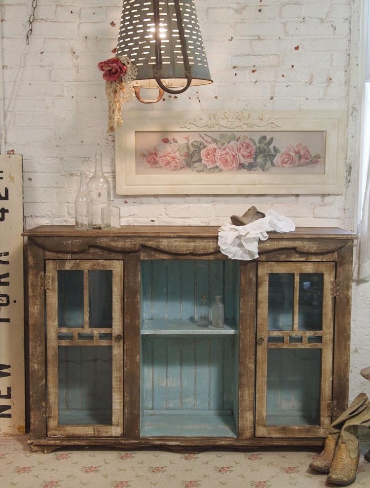 Painted Cottage Chic Shabby Aqua Hand Made French Cabinet SV301