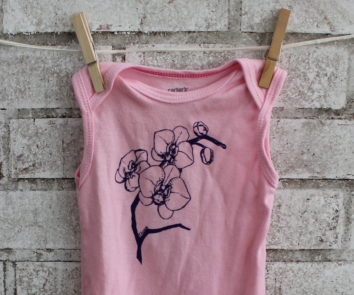 Orchids Tank Top onesie, baby onesie, flower baby bodysuit, dyed Pink or custom colors