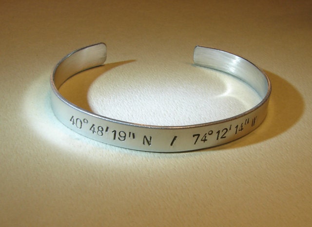 Latitude longitude aluminum bracelet for you to personalize with your coordinates
