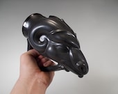 Ram Beer Mug - Drinking Horn Style -  Satin Black Matt glaze (20oz) - Stoneware - Unique Gift - Father's Day, Graduations, Home Decor