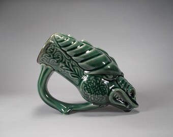 Celtic Dragon Beer Mug - Drinking Horn -- for any occasion, parties, Weddings, Gifts - Father's Day - Emerald Green Glaze (20oz)