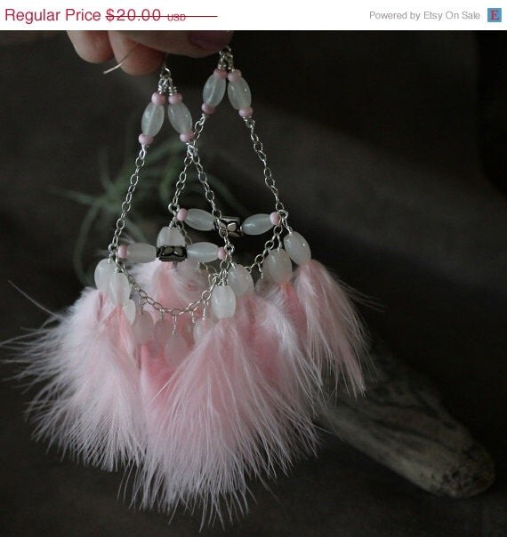 ON SALE Earrings Dangle Pink Marabou Feathers: "Summer Flirtation" RETIRES Midnight 7/23/2013