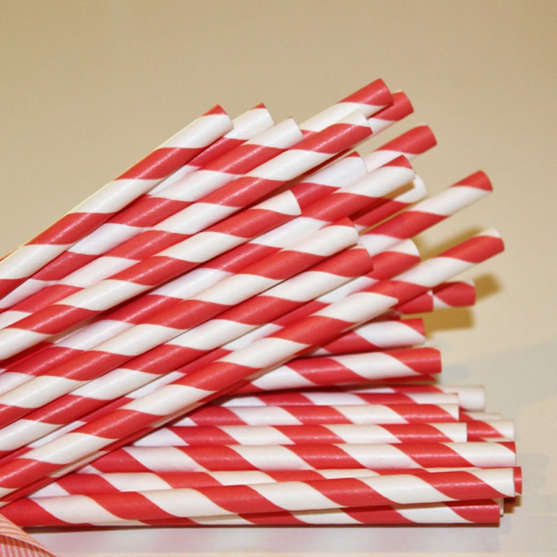 25 Coral Striped Paper Straws with DIY Printable Flags, Drinking Straws, Party Straws, Tropical Beach Parties