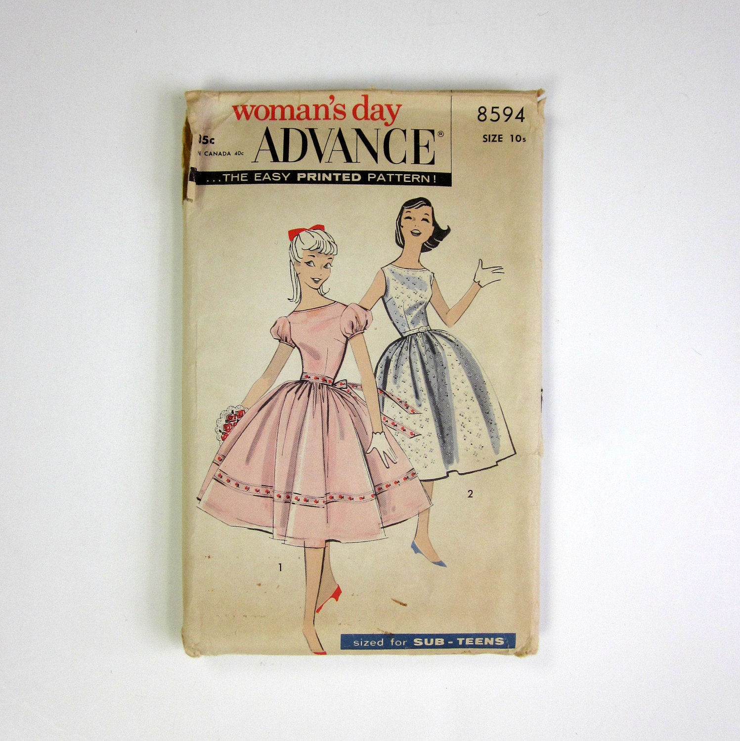 Shop Sale / Sub Teens Party Dress and Slip 50s Advance Pattern 8594 / bust 29 waist 24 / Complete