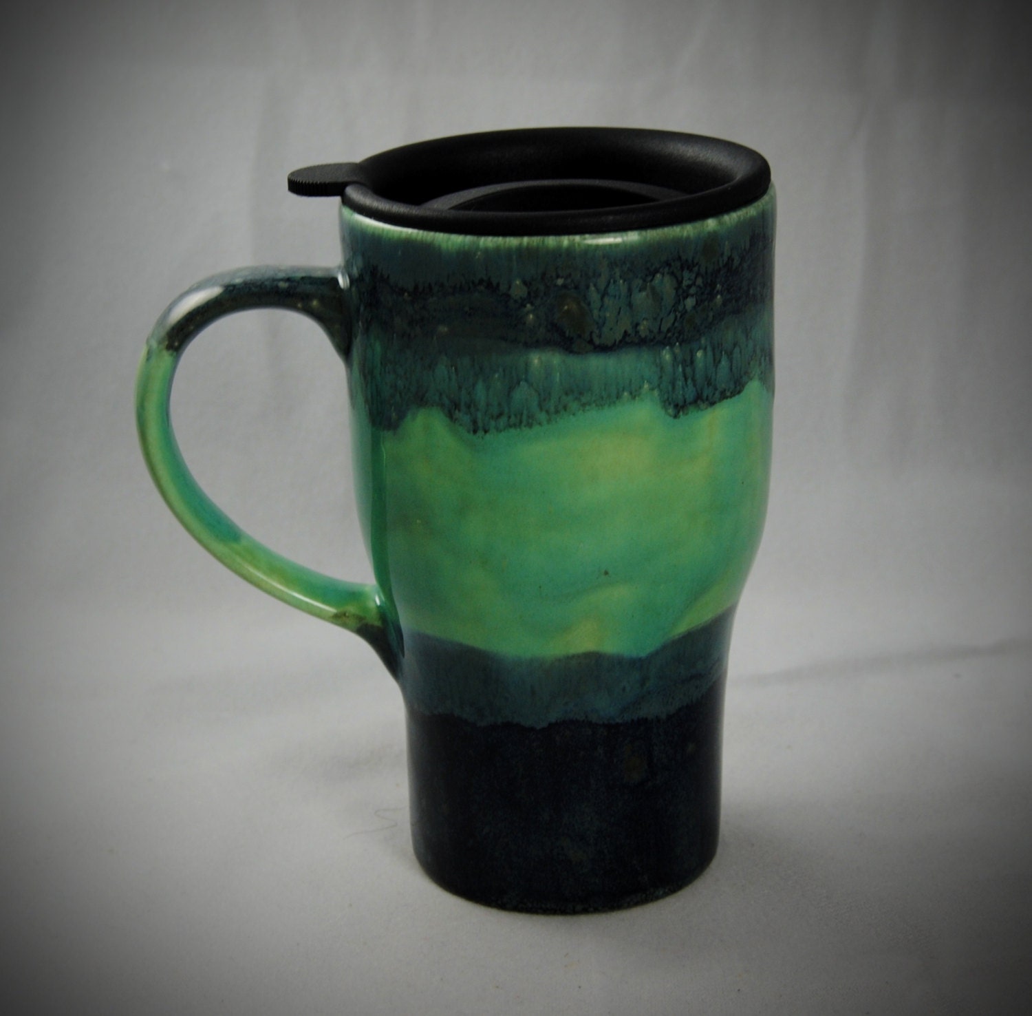 Blue and Green Ceramic Travel Mug with a lid