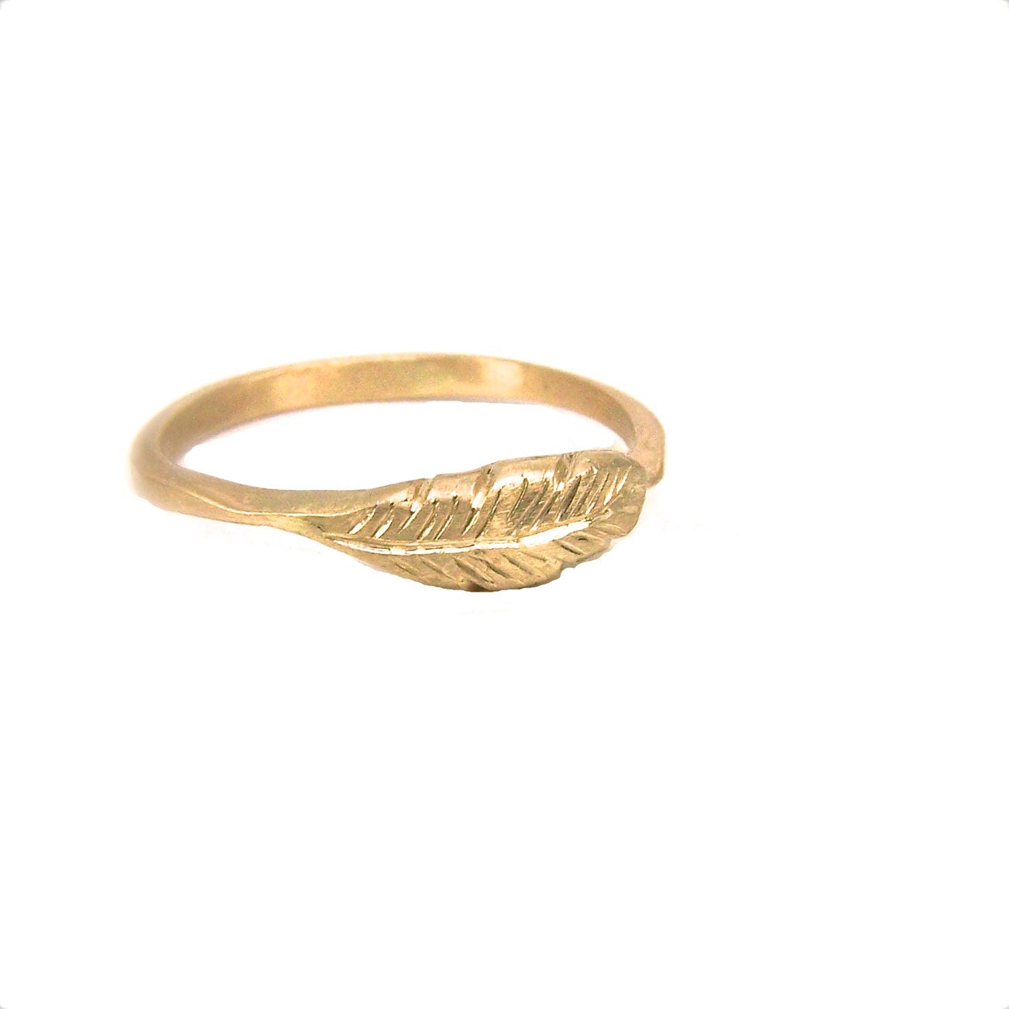 Organic 14K Yellow Gold Feather Ring - Feather's Gold