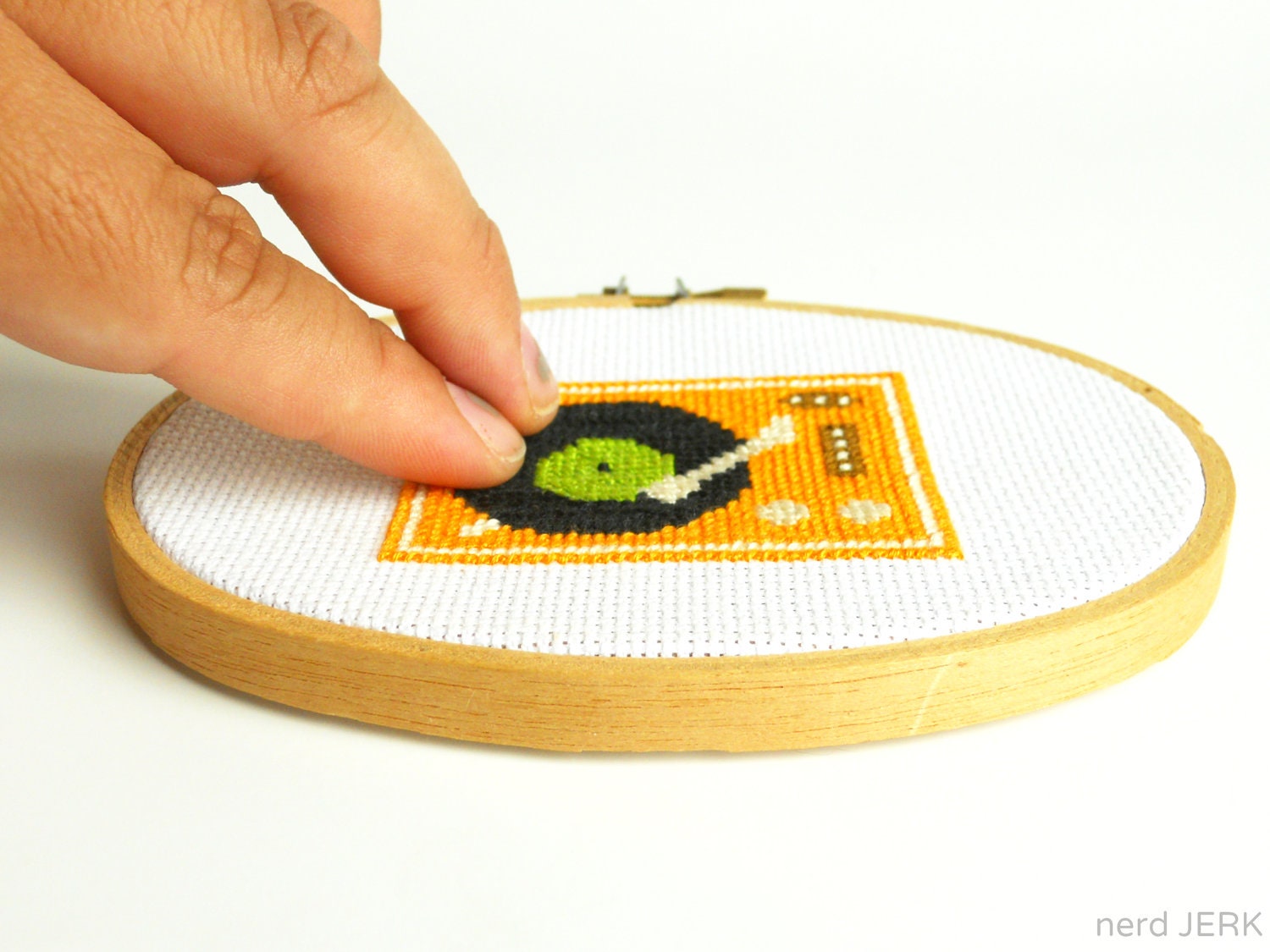 DIY Nerdy Cross-Stitch Kit - RECORD PLAYER 006- Complete with Geeky Beginner Embroidery Tutorial