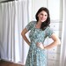 Vintage 1950's Hunter Green and White Abstract Tree Print Shelton Stoller Day Dress / Ascot Tie Collar Frock