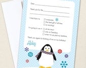 Penguin party - Set of 15 custom thank you cards - Printable file also available