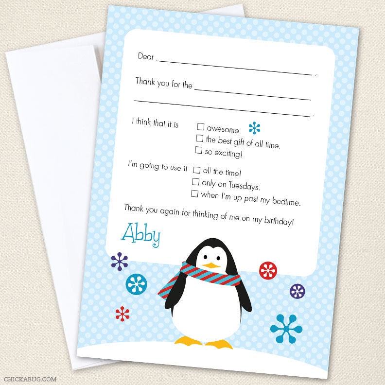 Penguin party - Set of 15 custom thank you cards - Printable file also available Il_570xn