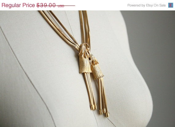 SALE Trompe L'oeil Tassel Necklace - Brassy Gold Tone