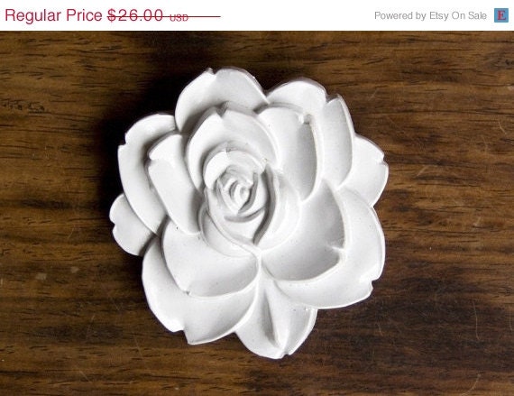 SALE White Resin Rose Brooch - Oversized 60s Brooch - Snow White