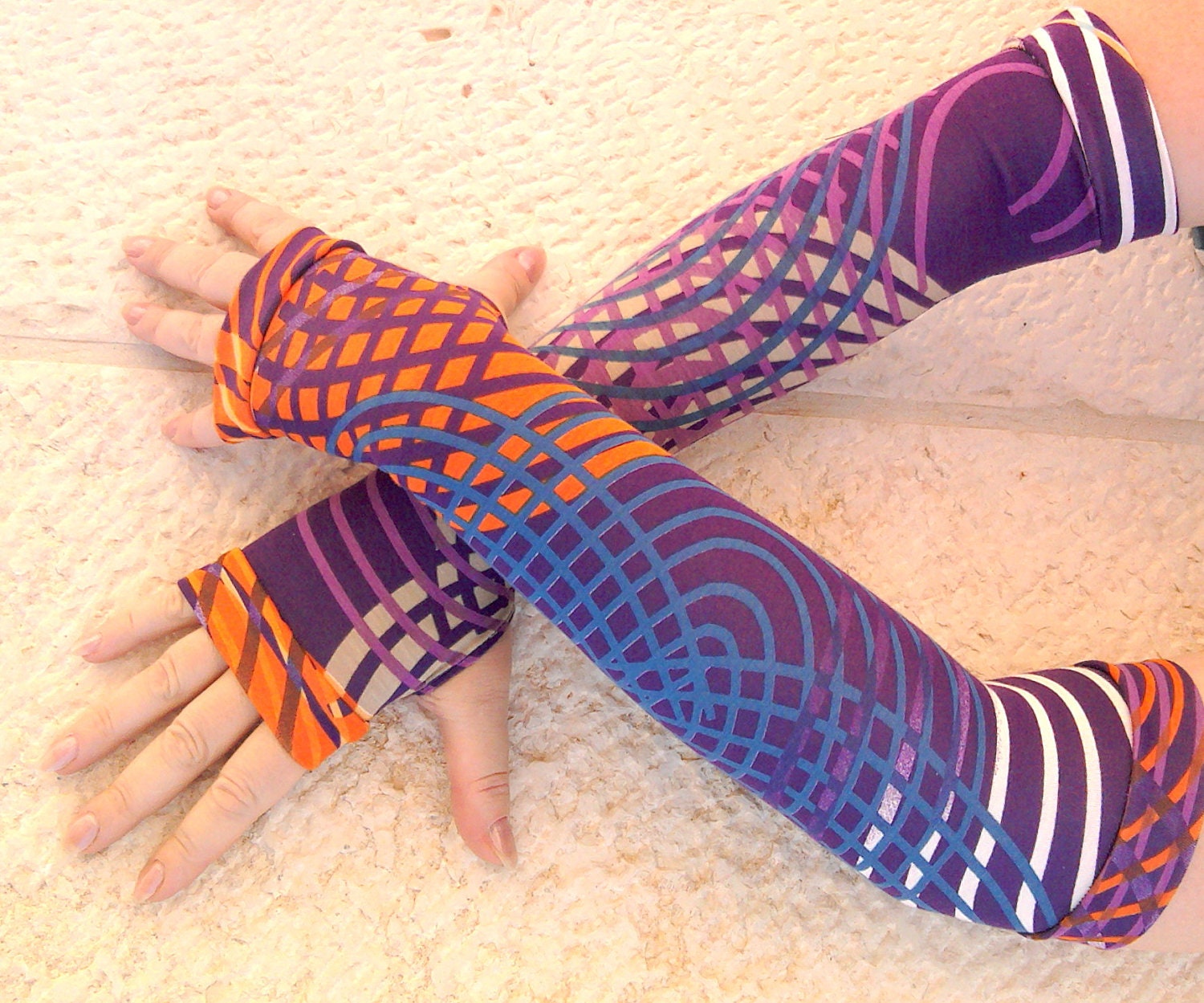 Fingerless long gloves with pattern sun protection by galinesa