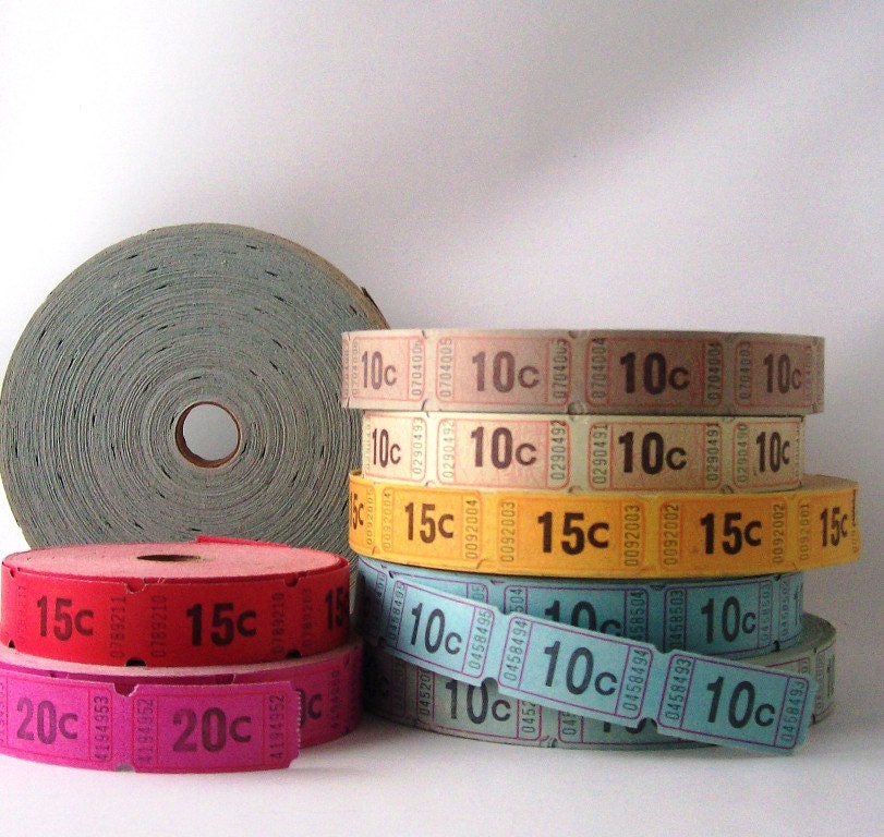 carnival tickets lot of 40 for altered art projects, crafts, or scrapbooking, mixed media, gift wrap red, pink, blue, green, yellow, orange