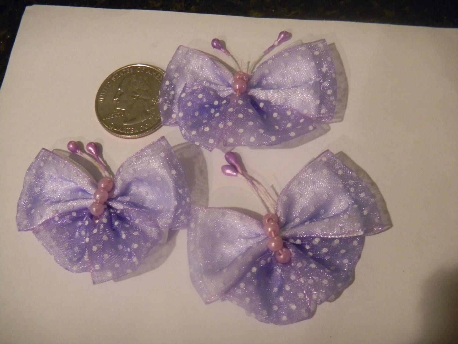 Ribbon Butterflies in PURPLE with White Polka Dots 2 5/16 inch