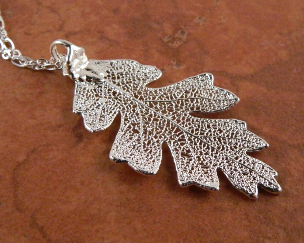 Silver Oak Leaf Necklace with Real Leaf Pendant