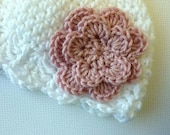 Kids Handmade Fashion Hat Little Girls White Knit Hat with Flower Australia