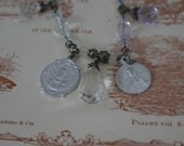 Vintage arcylic bead necklace with vintage Our Lady of Fatima and French Our Lady of Betharram medals