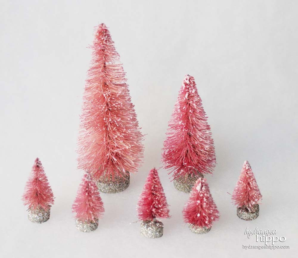 Bubblegum Pink Color - Set of 5 Handmade - Vintage Style - Bottle Brush - Christmas Trees - SMALL
