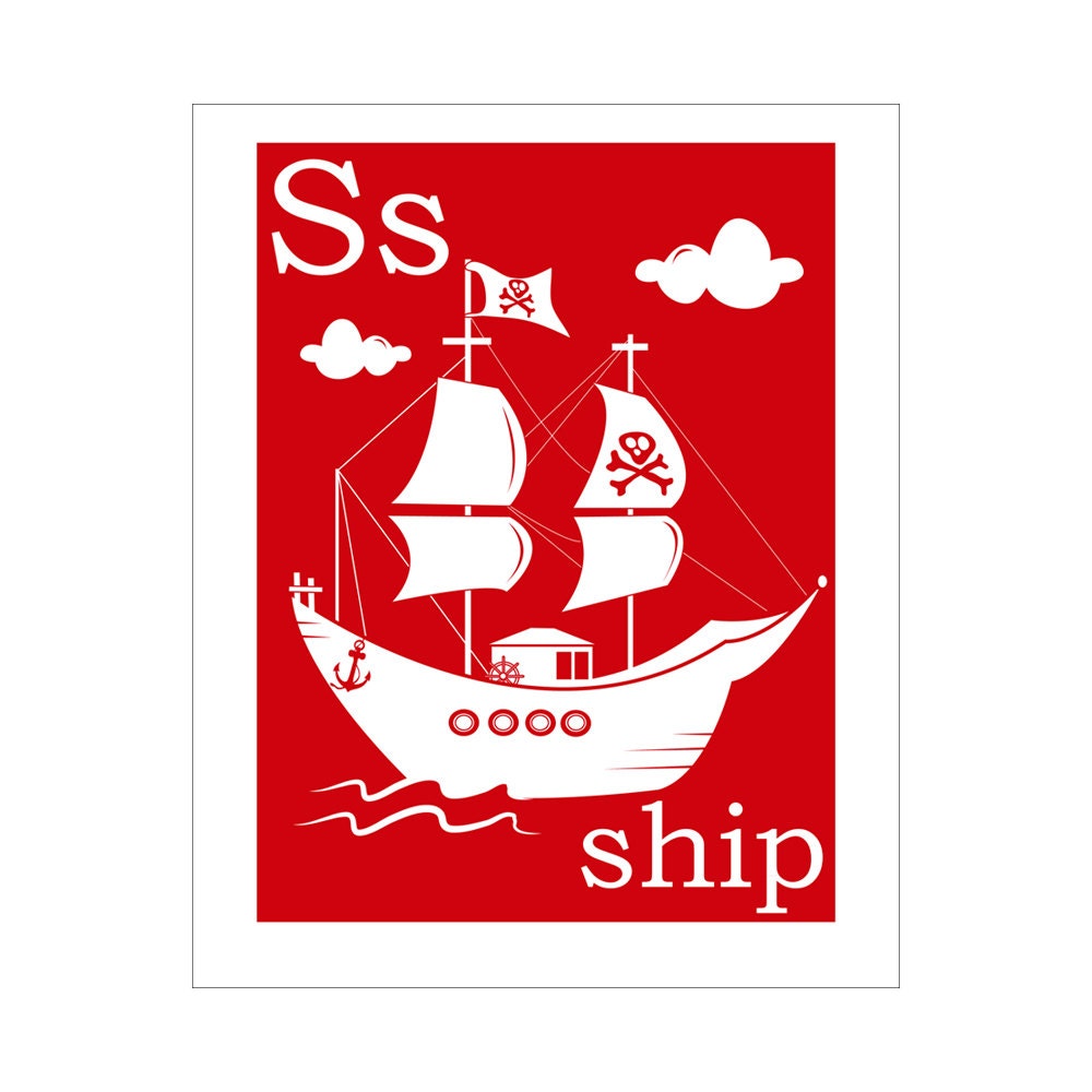 Children's Wall Art / Nursery Decor S is for Ship 8x10 inch poster print by Finny and Zook