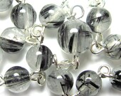 Prayer Beads, Meditation Beads, Chakra Necklace, Rosary Necklace in Tourmalinated Quartz Gemstones and Sterling Silver