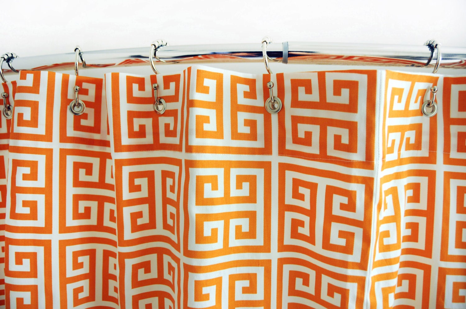 Shower Curtain - Greek Key - Mandarin Orange and White 72x72
