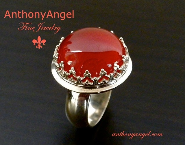 Crown Ring With Carnelian - AnthonyAngelcom