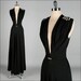 Vintage 1930s Dress . Black . Plunging Neckline . Rhinestones . S/M . 2256