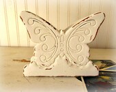 Vintage Shabby Chic Wooden Butterfly Napkin or Letter Holder... Upcycled with Creamy White Chalk Paint