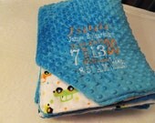 Minky Blanket - Personalized baby blanket -Turquoise minky dot and cars minky print- 30x36"