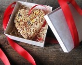 Individually wrapped bird seed heart ornament- deluxe wrapping - PlantablesAndPaper