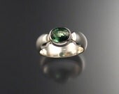 Green Tourmaline ring, Sterling silver, Wide band, Size 6 3/4