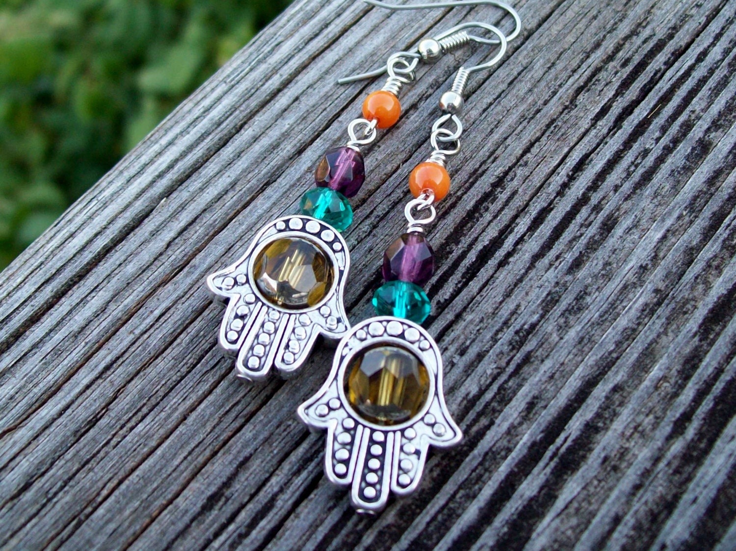 Summer Bright - Hamsa - Crystal and Shell Drop earrings