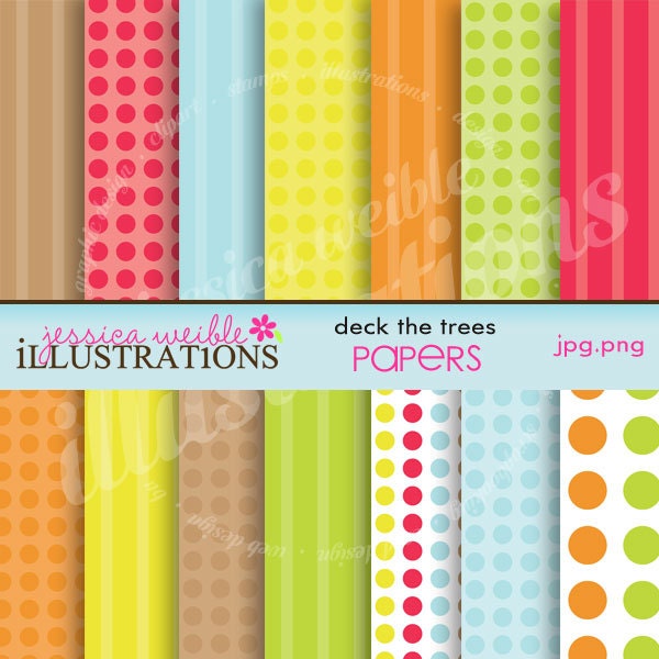 Deck The Trees Cute Digital Papers for Card Design, Scrapbooking, and Web Design Il_570xn