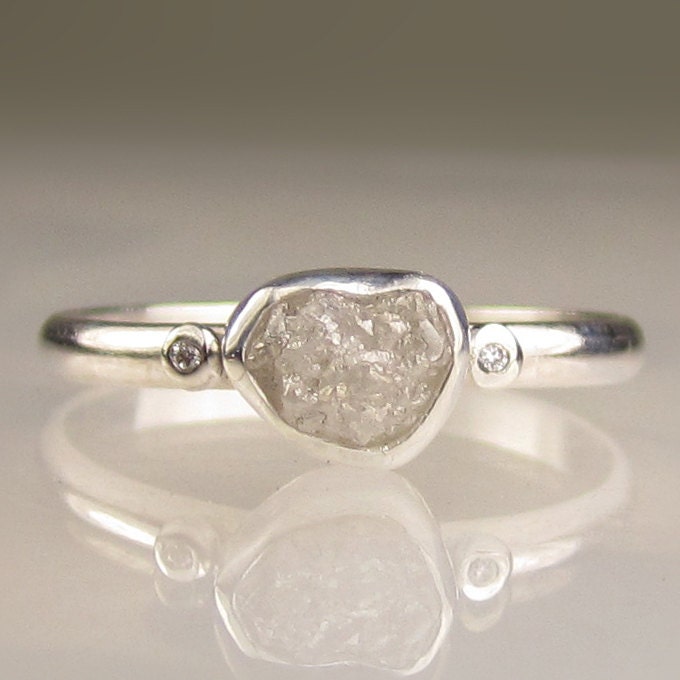 Raw White Diamond Ring - Recycled Palladium Sterling