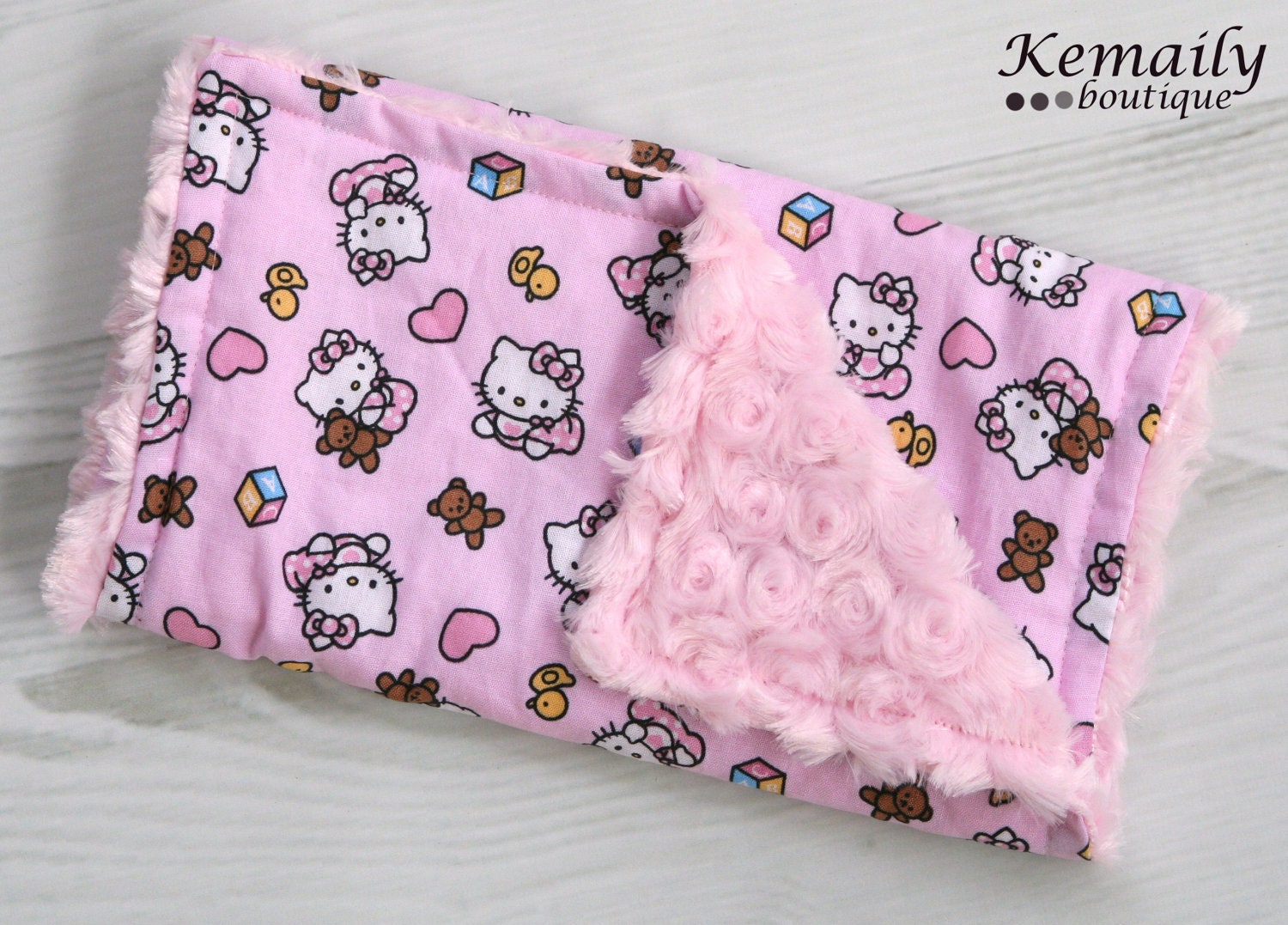 Made With Pink Hello Kitty On Pink Minky Rosette Burp Cloth From Kemaily
