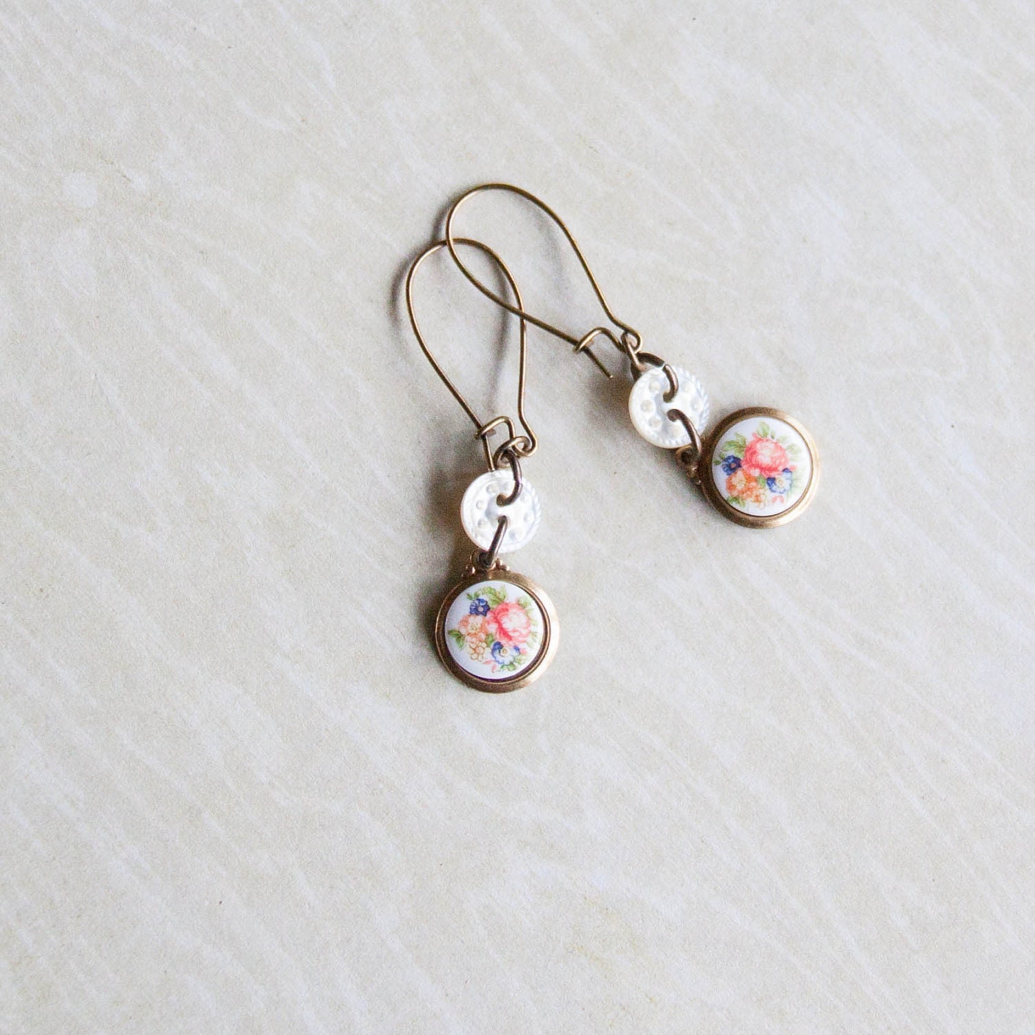 vintage floral cabochons & vintage pearl buttons // tiny bits of sweetness // sainte-marie earrings