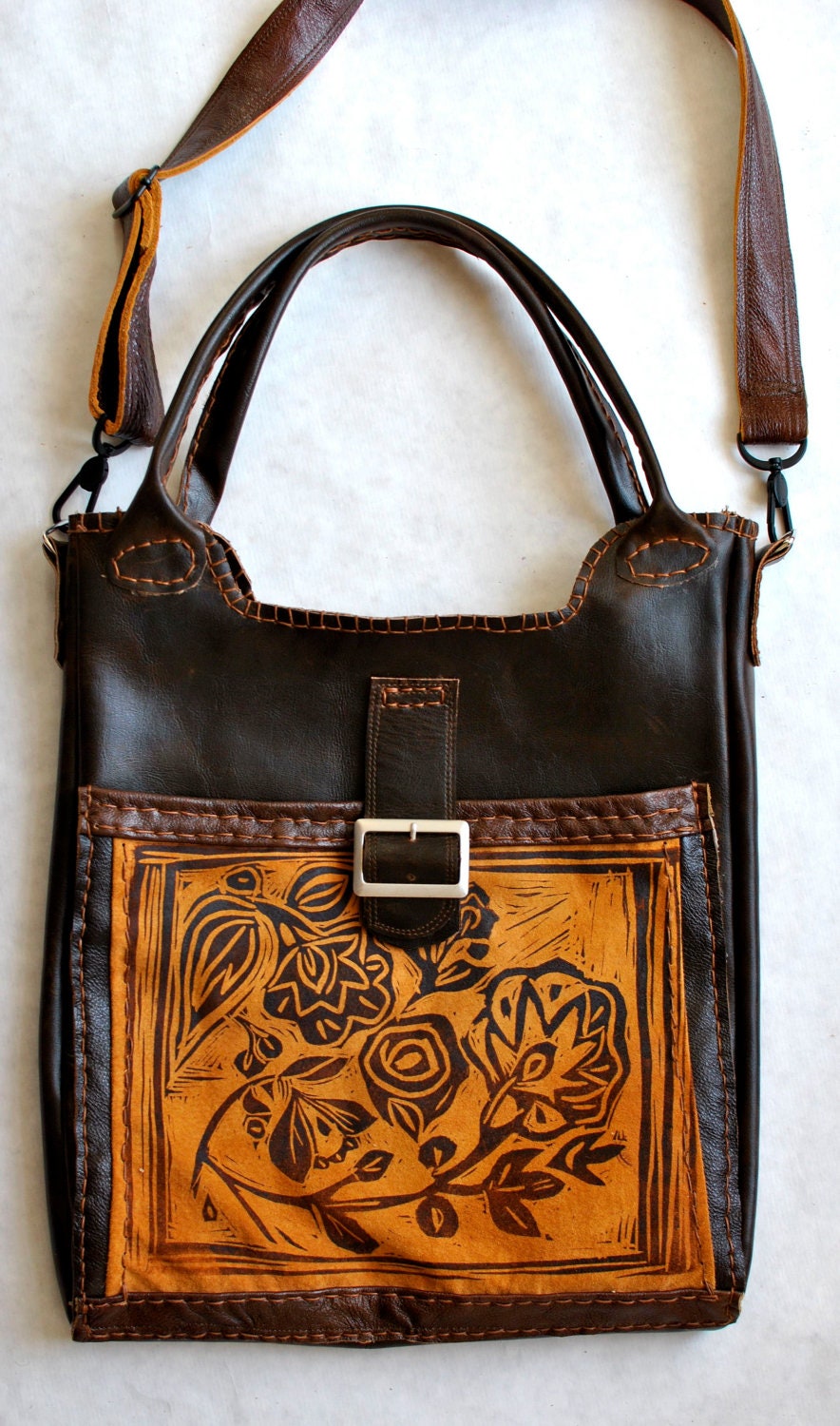 Large Printed Tote in Mustard