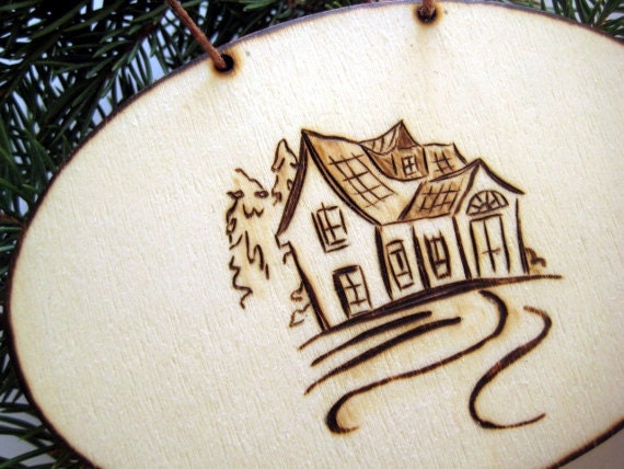 Personalized First Home ornament -Rustic Christmas, Party gift or gift tag -Wood burning