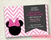 Modern Chevron Minnie Mouse Bow - Baby Shower or Kids Party - PRINTABLE Invitations