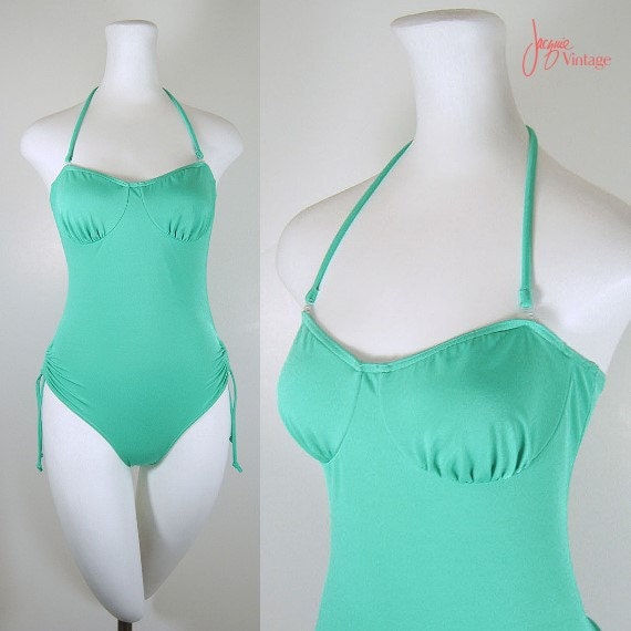 70s swimsuit mint green / vintage one piece by JacquieVintage