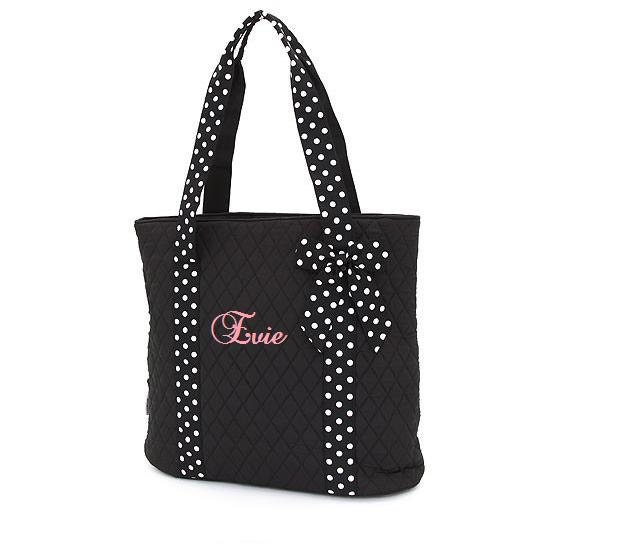 Personalized Bridesmaid Bag - Black and White Quilted Tote Bag