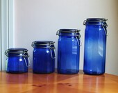 Vintage Set of 4 Cobalt Blue Glass Canisters