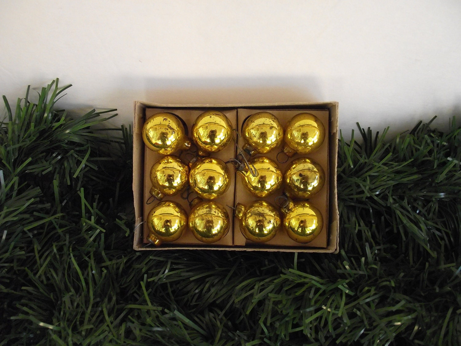 Vintage Tiny Gold Glass Christmas Ornaments Made in Japan