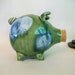 Piggy Bank - Green with Pale Blue Spots - Handmade on the Potters Wheel